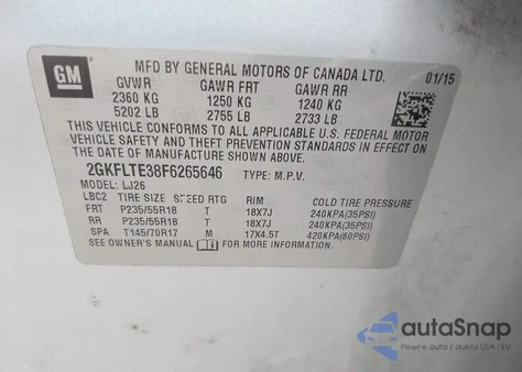 2015 GMC Terrain Slt-2 from USA, damaged, VIN 2GKFLTE38F6265646